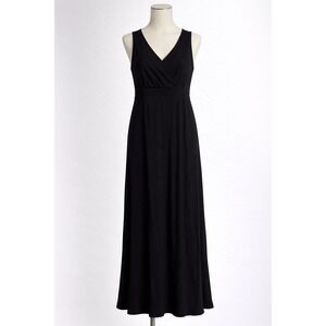 Bass Maxi Dress Womens XL Black Surplice V-Neck Sleeveless Cotton Jersey Long